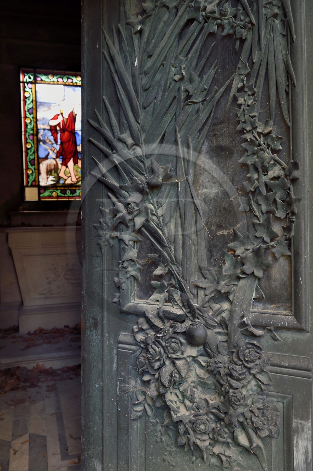 France, Paris, the Pere-Lachaise cemetery, door of the sepulture of the Cheronnet family