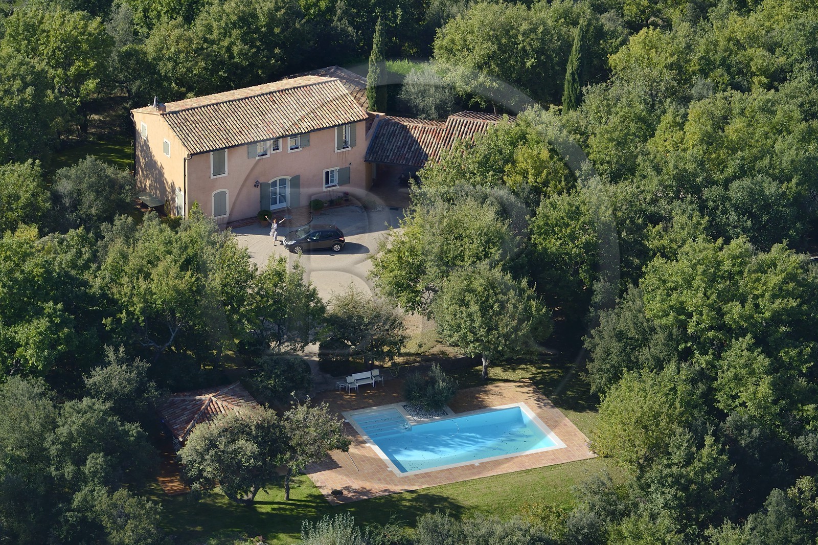 France, Var, Provence Verte (Green Provence), village of Bras next to Saint Maximin, Pierre Becker house (aerial view)