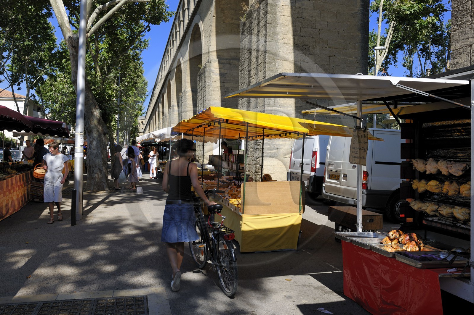 France, Herault, Montpellier, Market of Arches under the Aqueduct St. Clement