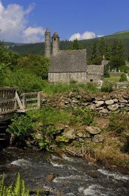 Republic of Ireland, Wicklow County, region of Wicklow Mounts, monastic site of Glendalough, Saint Kevin church and round tower