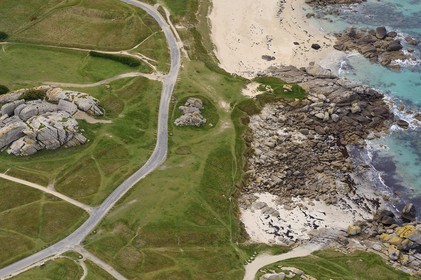 France, Finistere, the Coast of Legends in the heart of the Pays Pagan, Kerlouan, Meneham range, the guard, a former customs post seventeenth century (aerial view)