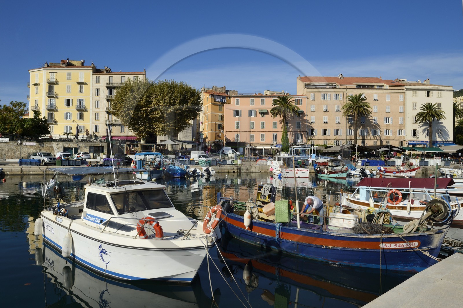 France, Corse du Sud, Ajaccio,  the Tino Rossi fishing harbour and the quai Napoleon