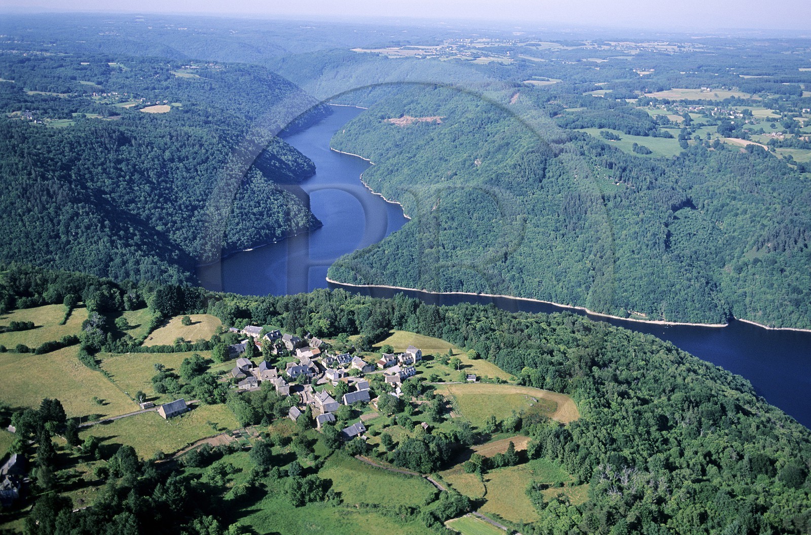 France, Correze, the Dordogne gorge under the village of Lavastroux (aerial view)