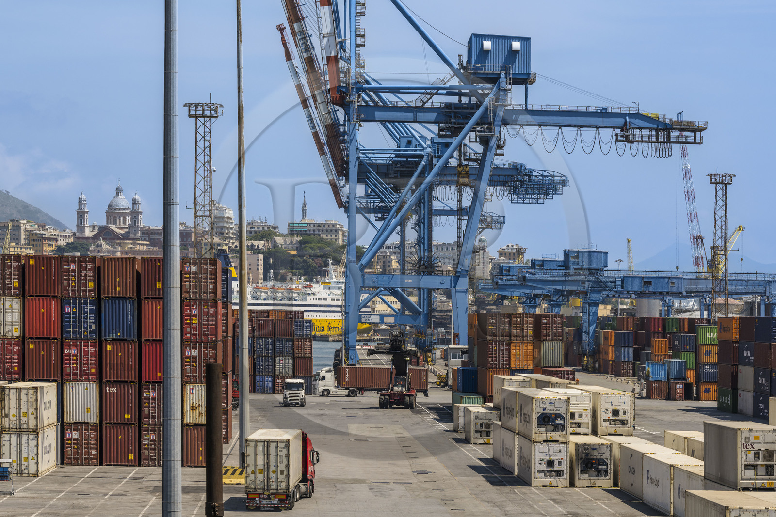 Italy, Liguria, Genoa, the container terminal of the commercial port, handling gantries