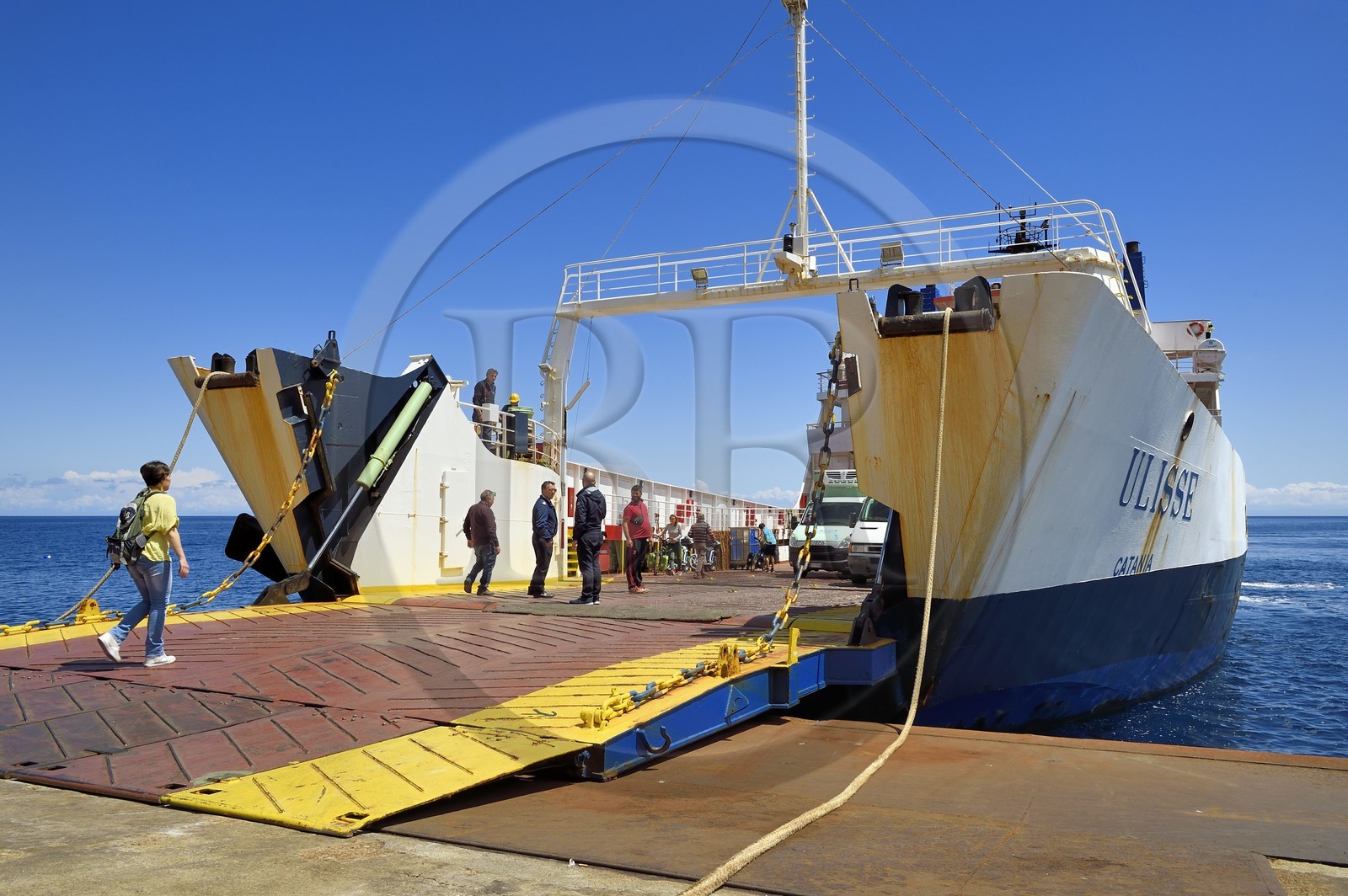 Italy, Sicily, Aeolian Islands, listed as World Heritage by UNESCO, Stromboli island, arrival of the ferry at the port