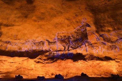 France, Dordogne (24), Perigord Noir, vallée de la Vézère, Thonac, Le Thot, reproduction partielle de la grotte de Lascaux avec éclairage en lumière noire