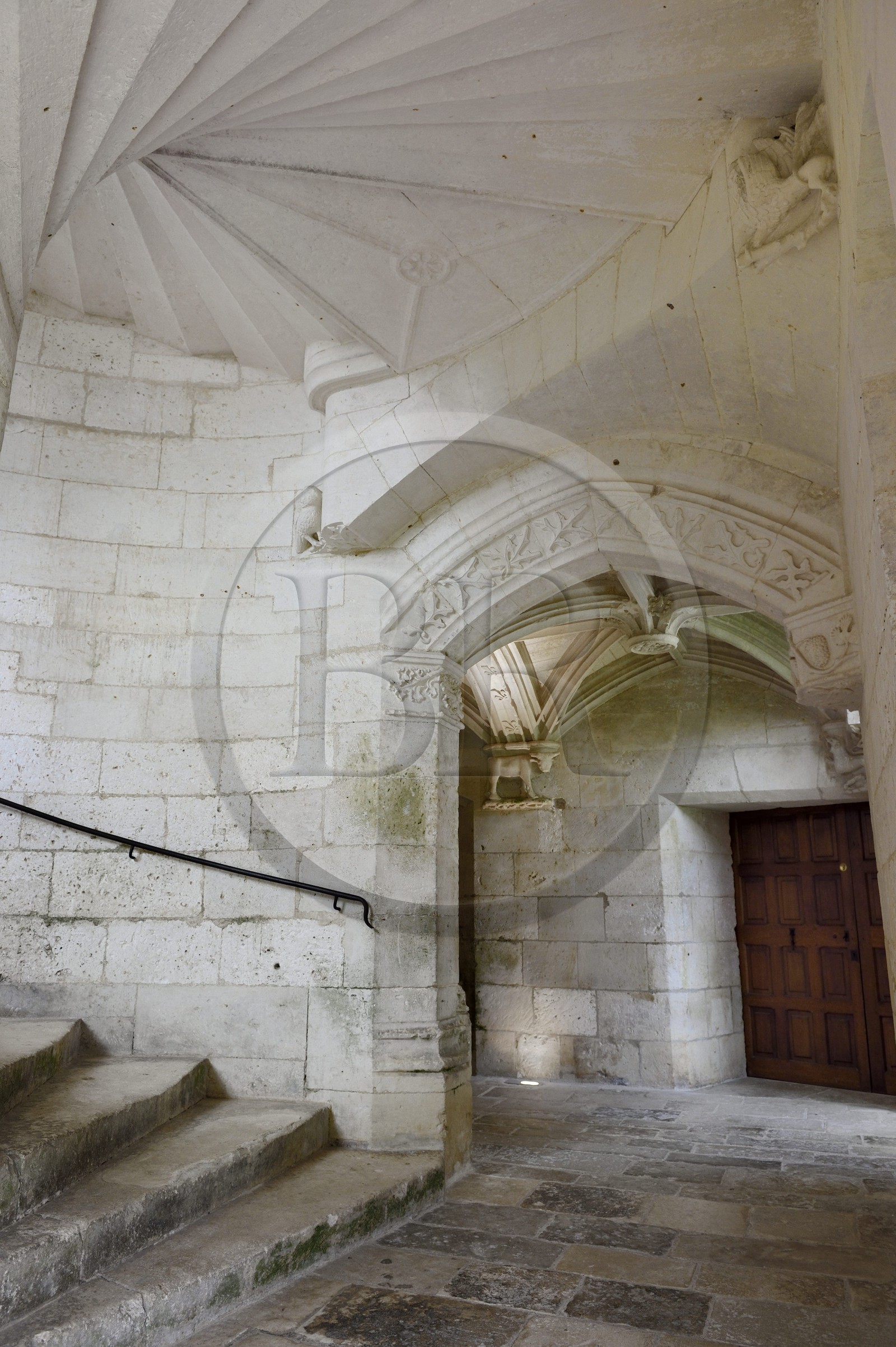 France, Dordogne (24), Périgord Vert, Villars, château de Puyguilhem, le grand escalier