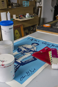 France, Hérault (34), Sète, Atelier DPJ, éditeur et imprimeur d'art, gravure d'artiste représentant Georges Brassens