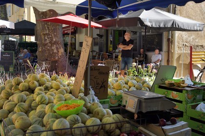 France, Var, Provence Verte, Cotignac, the market on the main square, melon stall