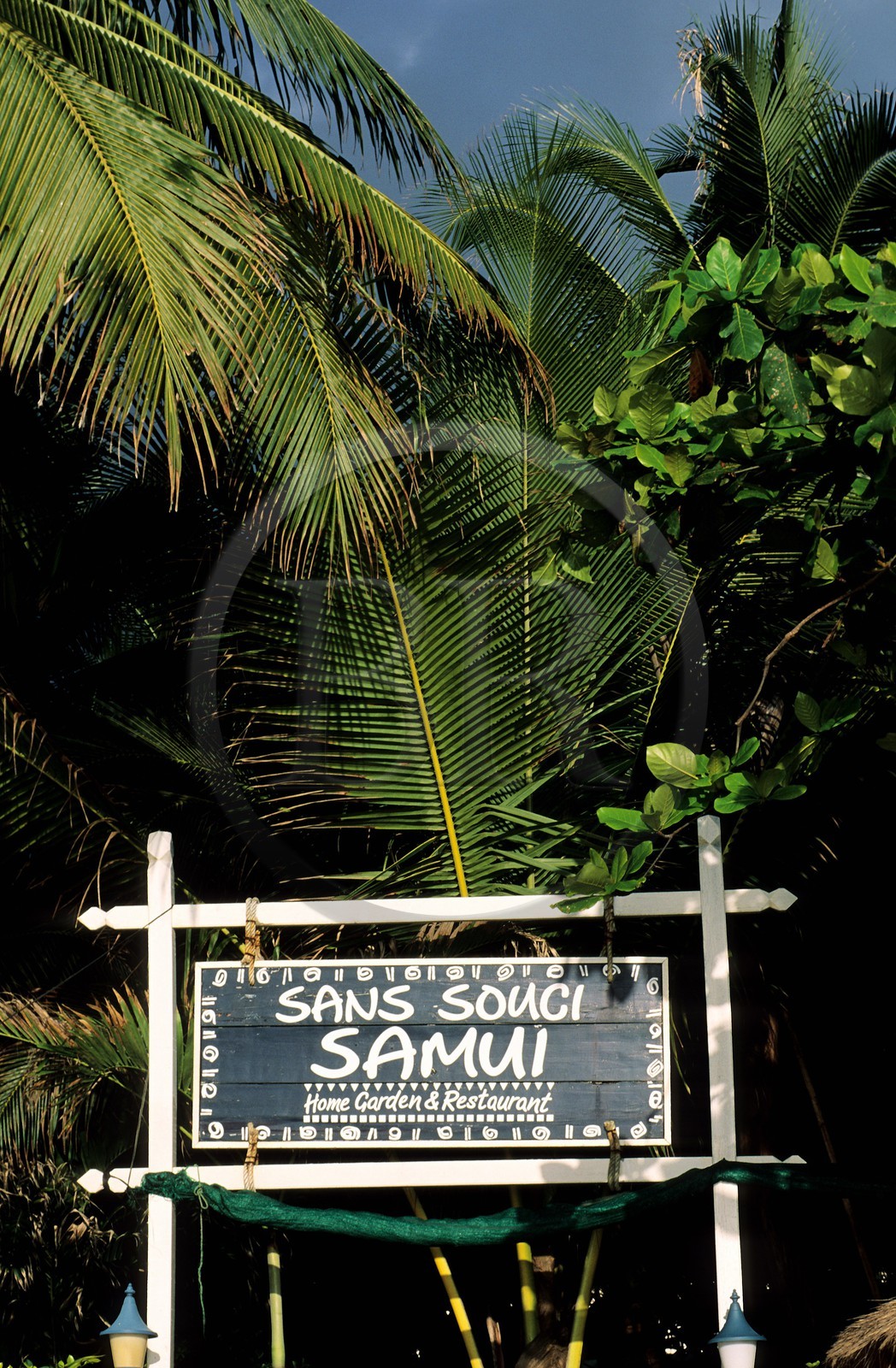 Thaïlande, golfe de Siam, île de Ko Samui, panneau de restaurant sans souci