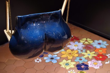 France, Var, the Dracenie, Salernes, Terra Rossa museum house of architectural ceramics by architect J.-M. Wilmotte, exhibition of contemporary works of Vanessa Vagh, ceramic callipygian swing