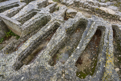 France, Gard (30), Beaucaire, abbaye troglodytique de Saint-Roman, nécropole sur le sommet accueillant des centaines de sépultures creusées dans le rocher