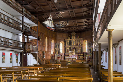 France, Pyrenees Atlantiques, Basque Country coast, Bidart, the Notre-Dame-de-l'Assomption church, the choir and the wooden galleries