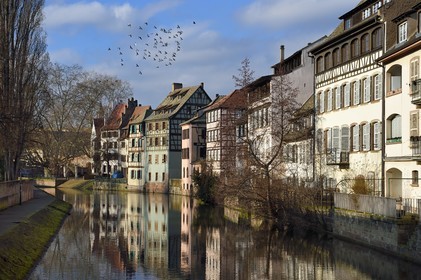 France, Bas-Rhin (67), Strasbourg, vieille ville classée au Patrimoine Mondial de l'UNESCO, quartier de la Petite France, quai de la Petite France le long d'un des bras de la rivière l'Ill