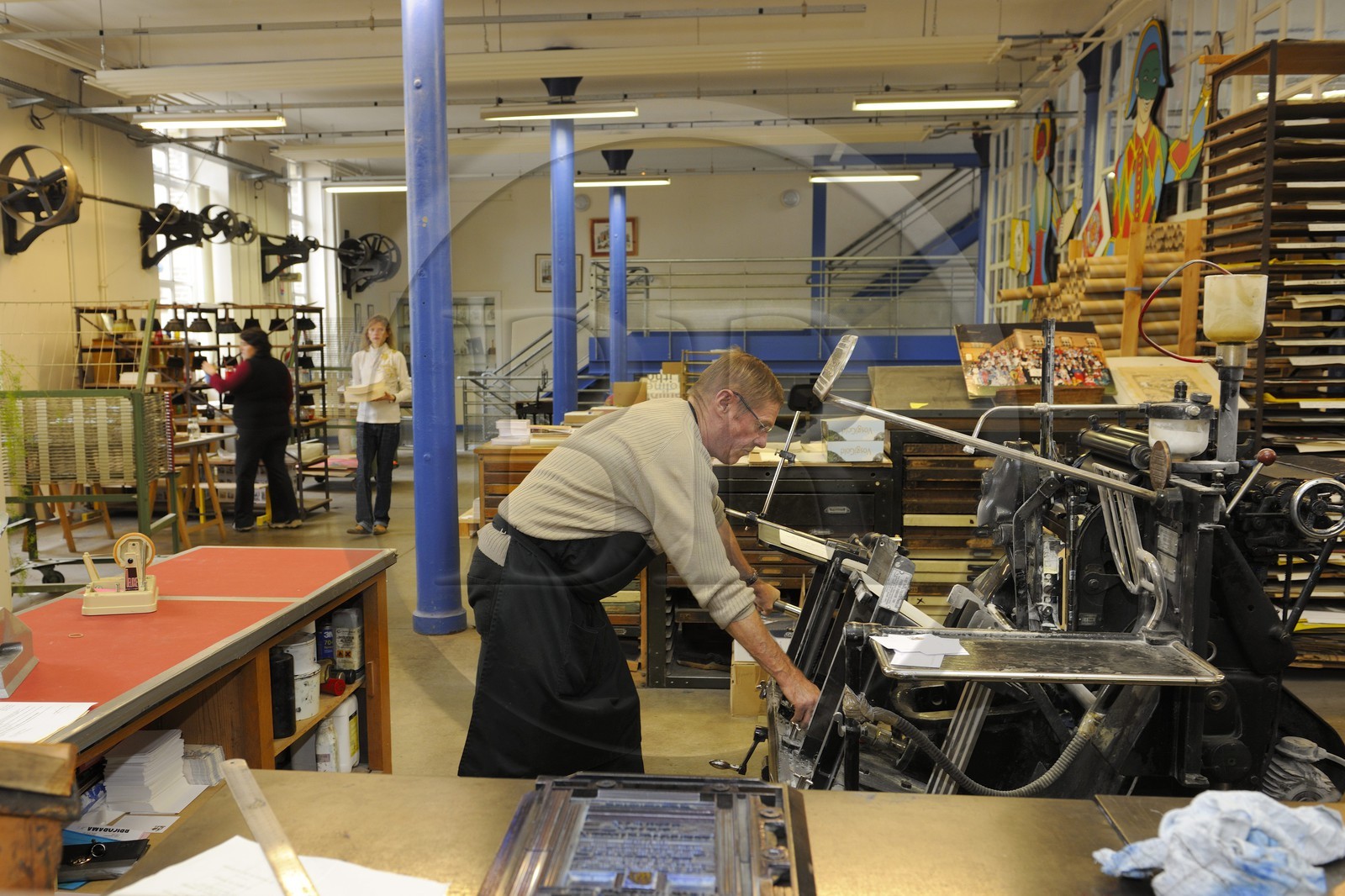 France, Vosges, Epinal, Cite de l'Image, Imagerie d'Epinal (Epinal Prints), the workshop is still in use