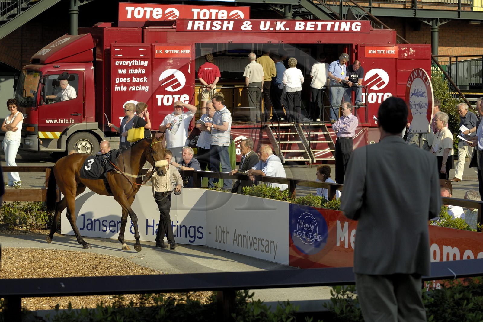 Irlande, Co. Meath, hippodrome de Fairyhouse, présentation des chevaux avant la course