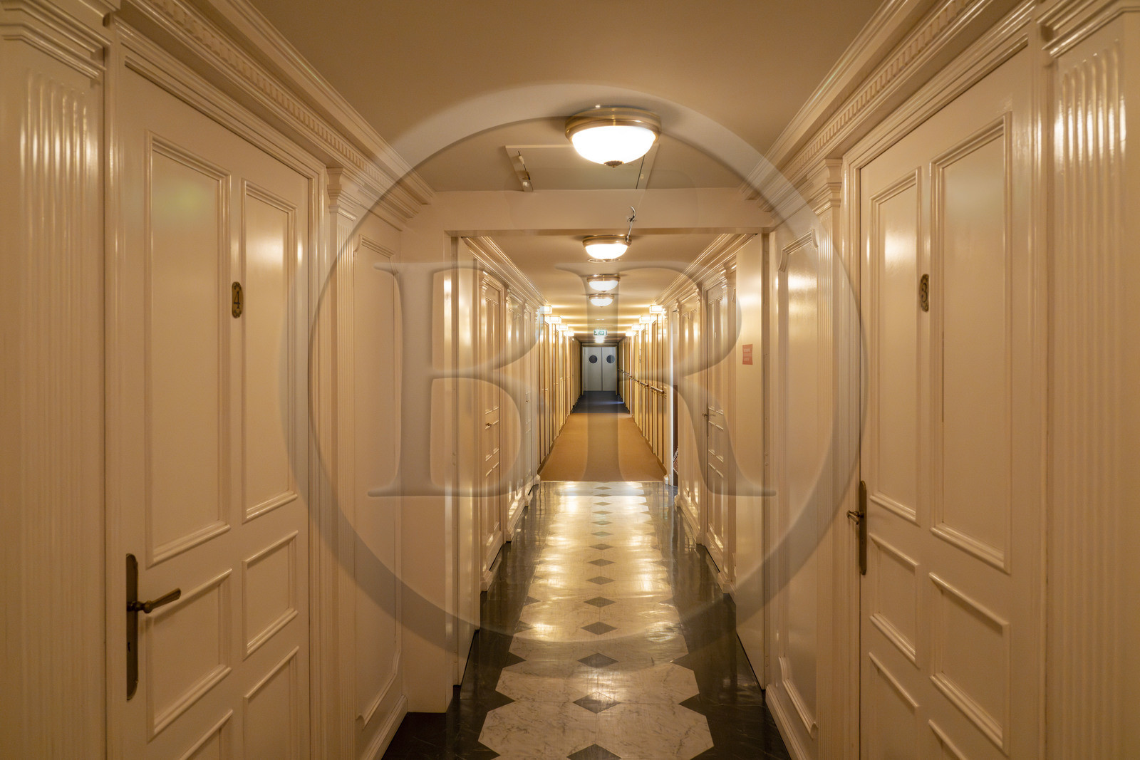 France, Loire Atlantique, Saint Nazaire, Escal'Atlantic in the former German submarine base brings the world of transatlantics back to life, reconstruction of a cruise ship corridor