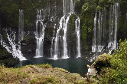 France, Ile de la Reunion, Saint Joseph, rivière Langevin sur les flanc du Volcan Piton de la Fournaise, cascade de Grand Galet ou cascade Langevin