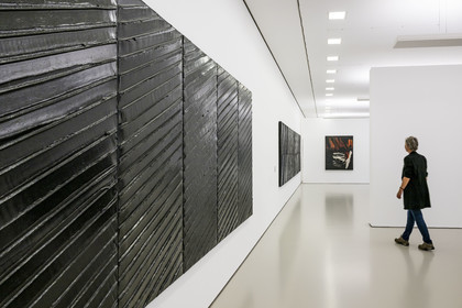 France, Herault, Montpellier, historic center, Fabre museum, rooms dedicated to the artist Pierre Soulages (1919-2022), painting 181 x 405 cm, April 12, 2012