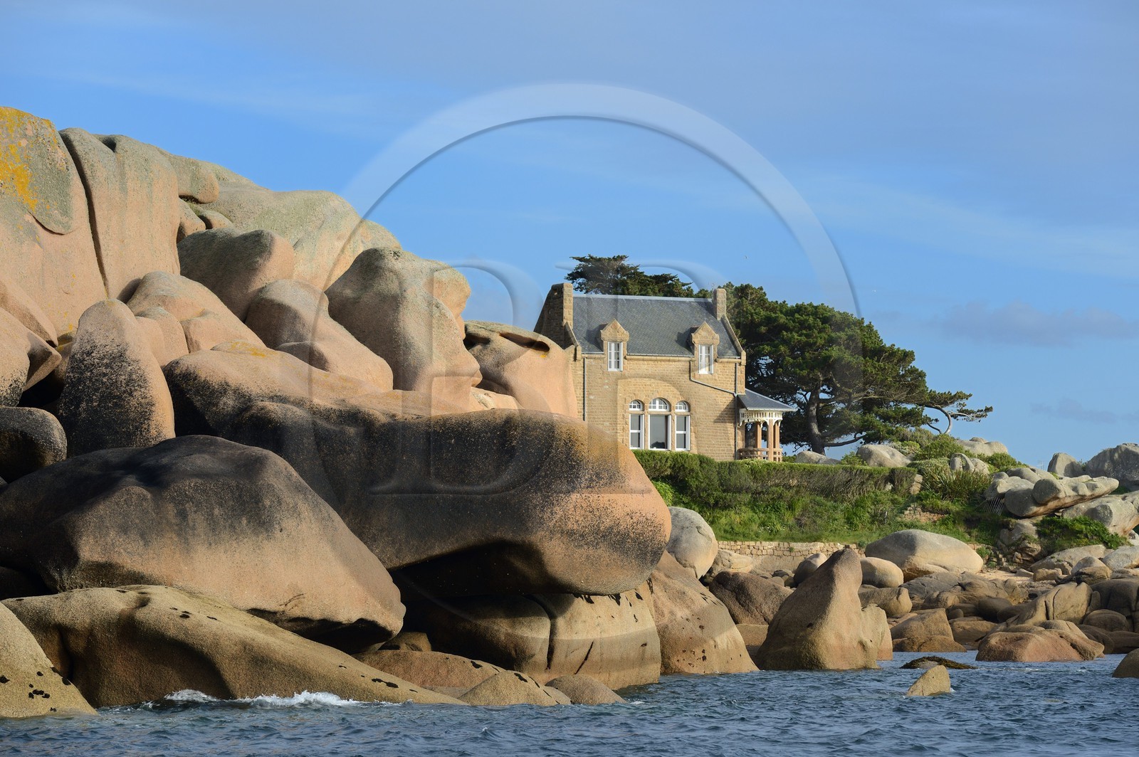 France, Cotes-d'Armor, Cote de Granit Rose (the Pink Granite coast), Perros Guirec, house of Ploumanach towards the Pointe de Squewel