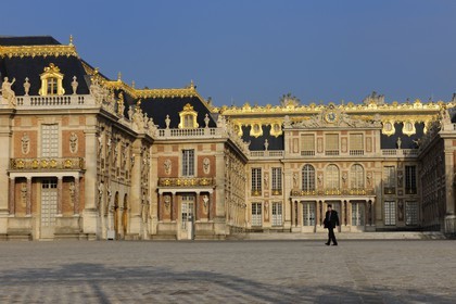 France, Yvelines, Chateau de Versailles, listed as World Heritage by UNESCO, the Cour de Marbre (Marble Courtyard) renovated in 2008