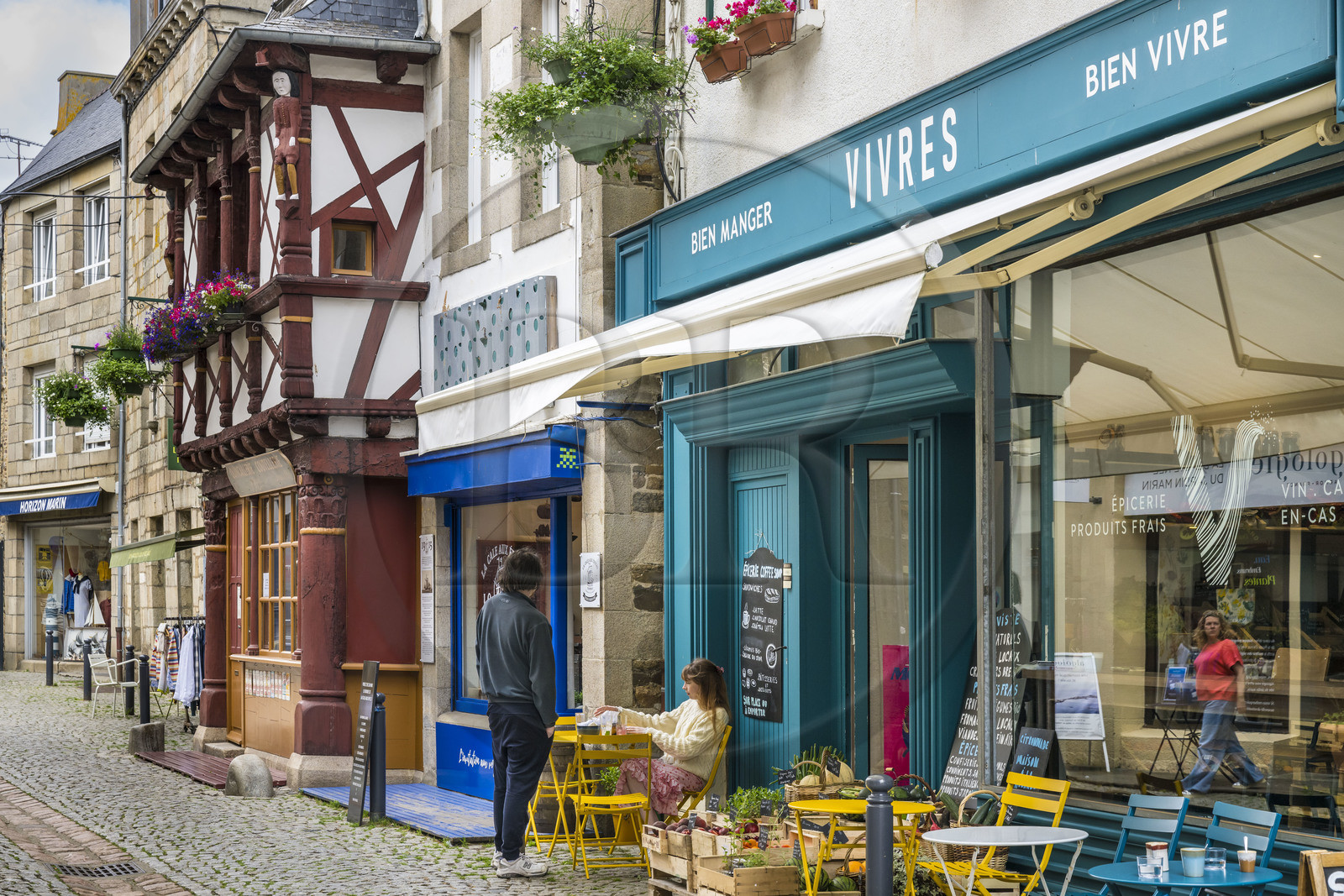 France, Cotes d'Armor, Paimpol, the Maison Jézéquel rue des Huit Patriotes, 15th century half-timbered house with shop