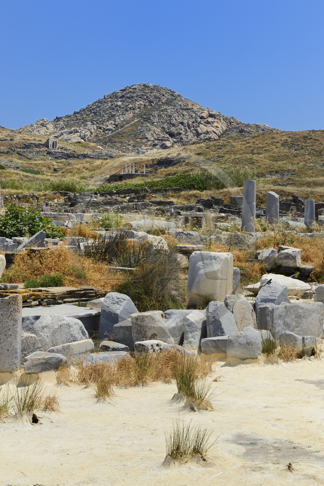 Greece, Cyclades islands, Delos, listed as World Heritage by UNESCO, the archaeological site of Delos, Apollo's Sanctuary, the most ancient city of the Aegean Sea, remains of the port area
