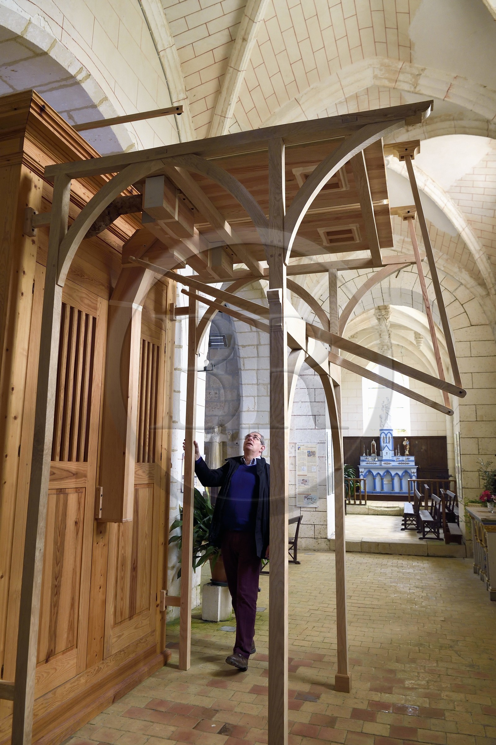 France, Charente, Pranzac, Italian organ with mechanical bellows built by organ builder Bernard Boulay