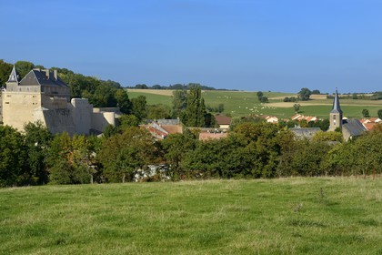 France, Moselle (57), Rodemack, labellisé Les Plus Beaux Villages de France, les vestiges du chateau en arrière plan à gauche