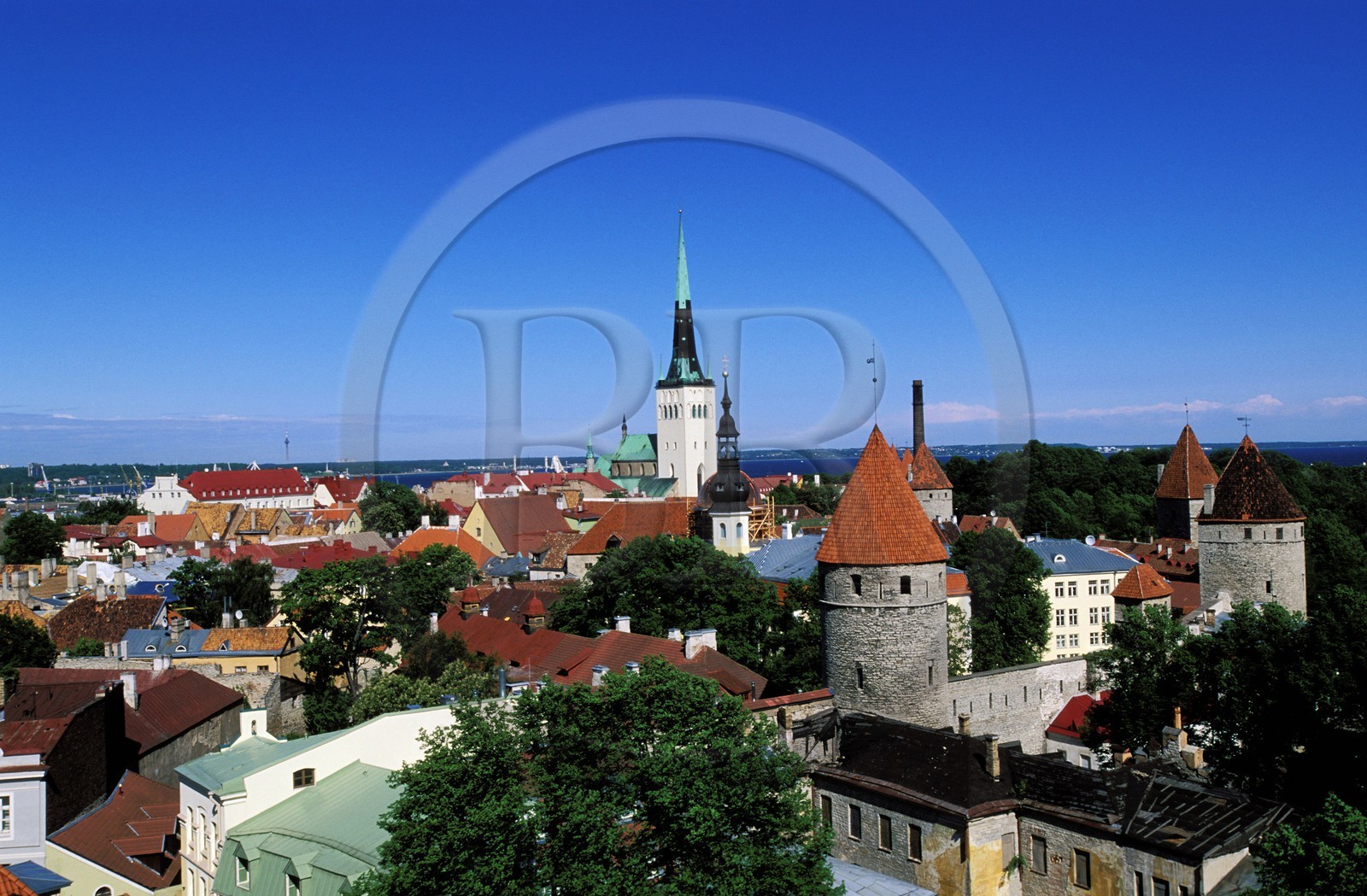 Estonia (Baltic States), Harju Region, Tallinn, European Capital of Culture 2011, the bell tower of Saint Olaf's Church dominates the old town's ramparts