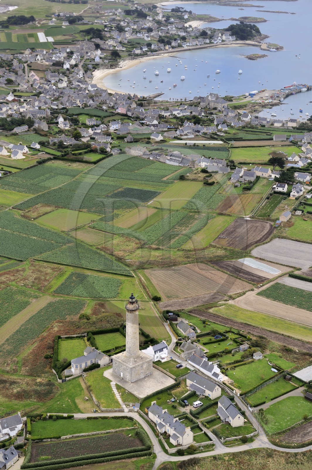 France, Finistere, Batz Island and the lighthouse (aerial view)