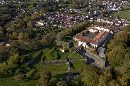 France, Pyrenees Atlantiques, Basque Country, Saint Jean Pied de Port, the citadelle consolidated by Vauban (aerial view)