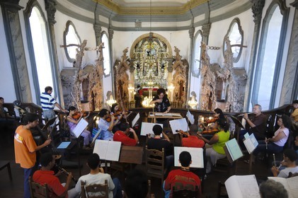 Brazil, Minas Gerais state, Sao Joao del Rei, igreja Sao Francisco de Assis, Saint Francis of Assisi church, Baroque music concert at Mass (Gold Route, Estrada Real)