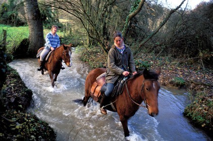 France, Eure (27), région de Brionne, promenade équestre dans la vallée de la rivière Risle