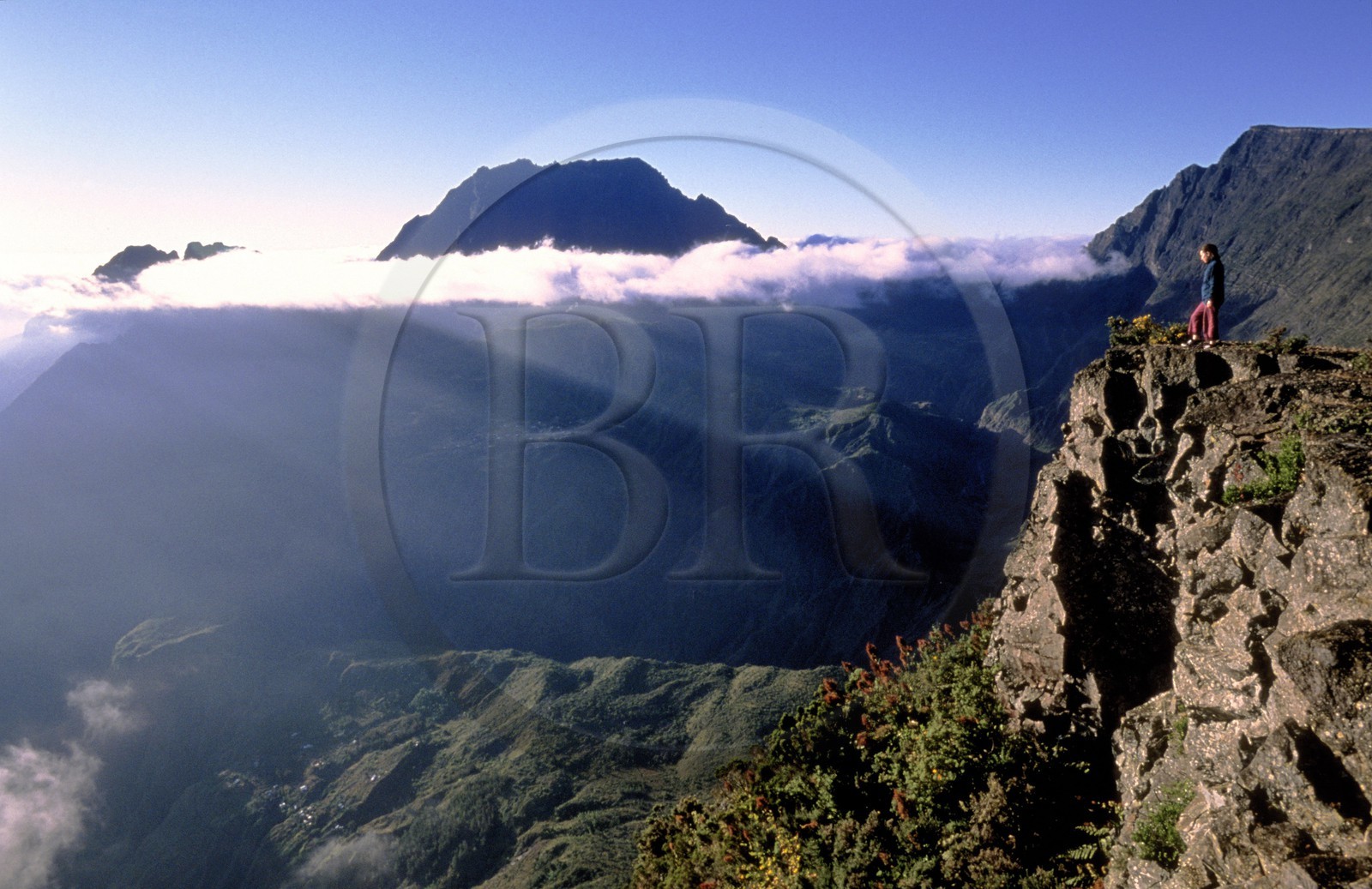 France, Reunion island (French overseas department), cirque of Mafate, listed as World Heritage by UNESCO, dominated by the Piton des Neiges, listed as World Heritage by UNESCO, point of view from the Piton Maïdo