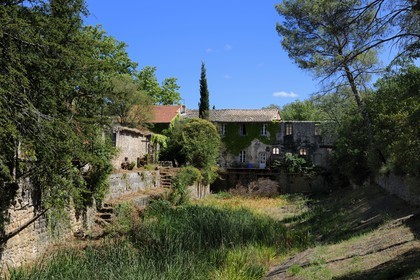 France, Herault, Villeneuvette, former Royal factory, ruins of the factory at the edge of the Great Basin