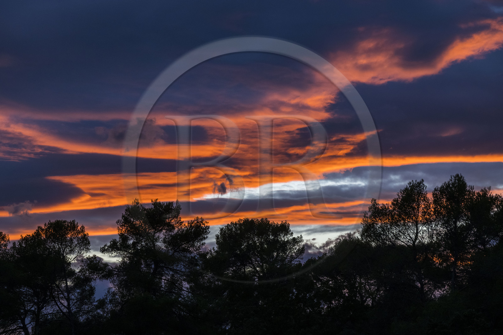 France, Gard, Bagard, sunset with clouds