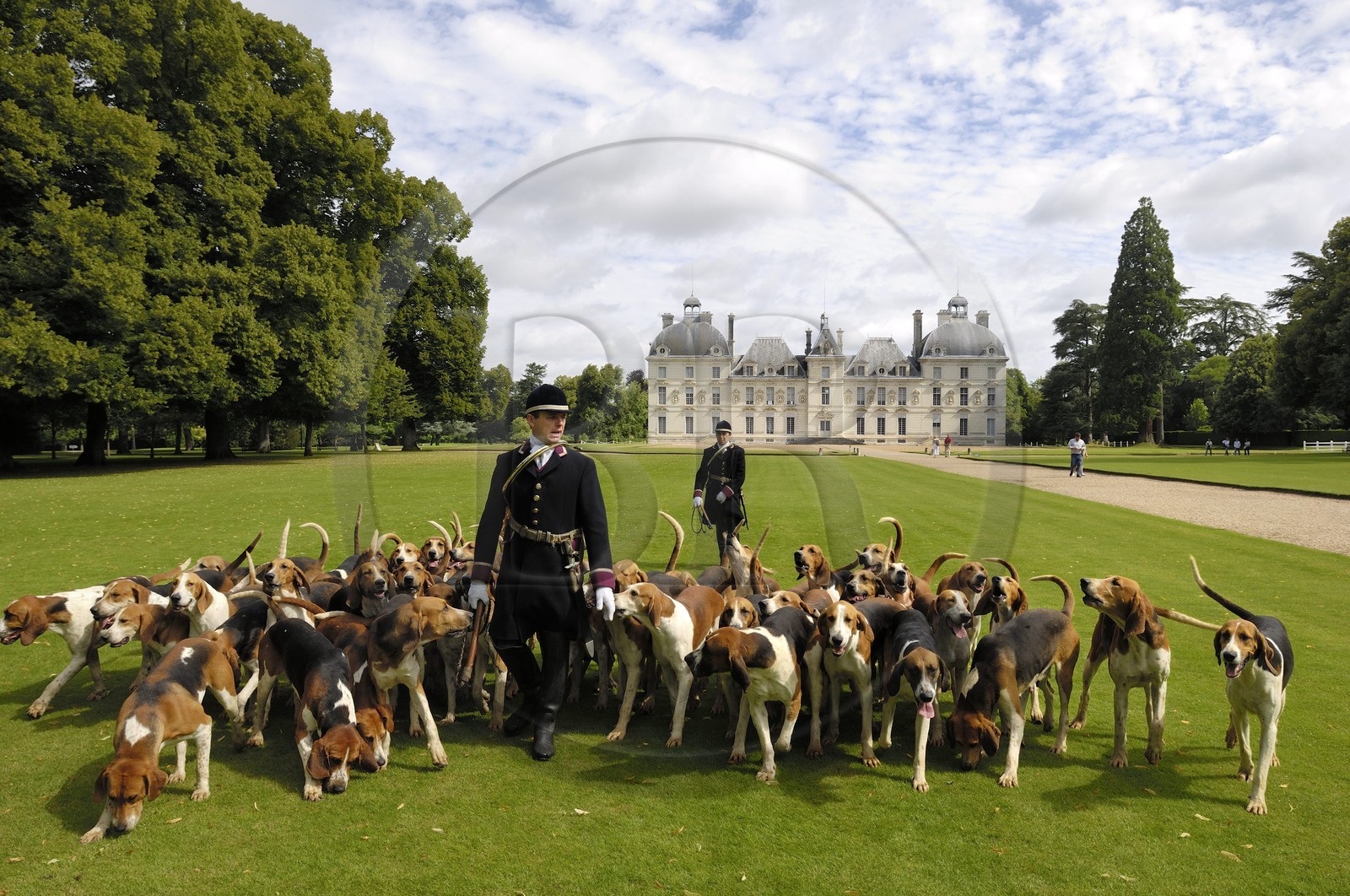 France, Loir et Cher, Chateau de Cheverny, the hunstmen Vol au Vent and La Rosée, who manage the pack of 90 dogs for hunting