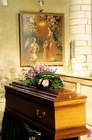 France, Haute Marne, coffin in a church
