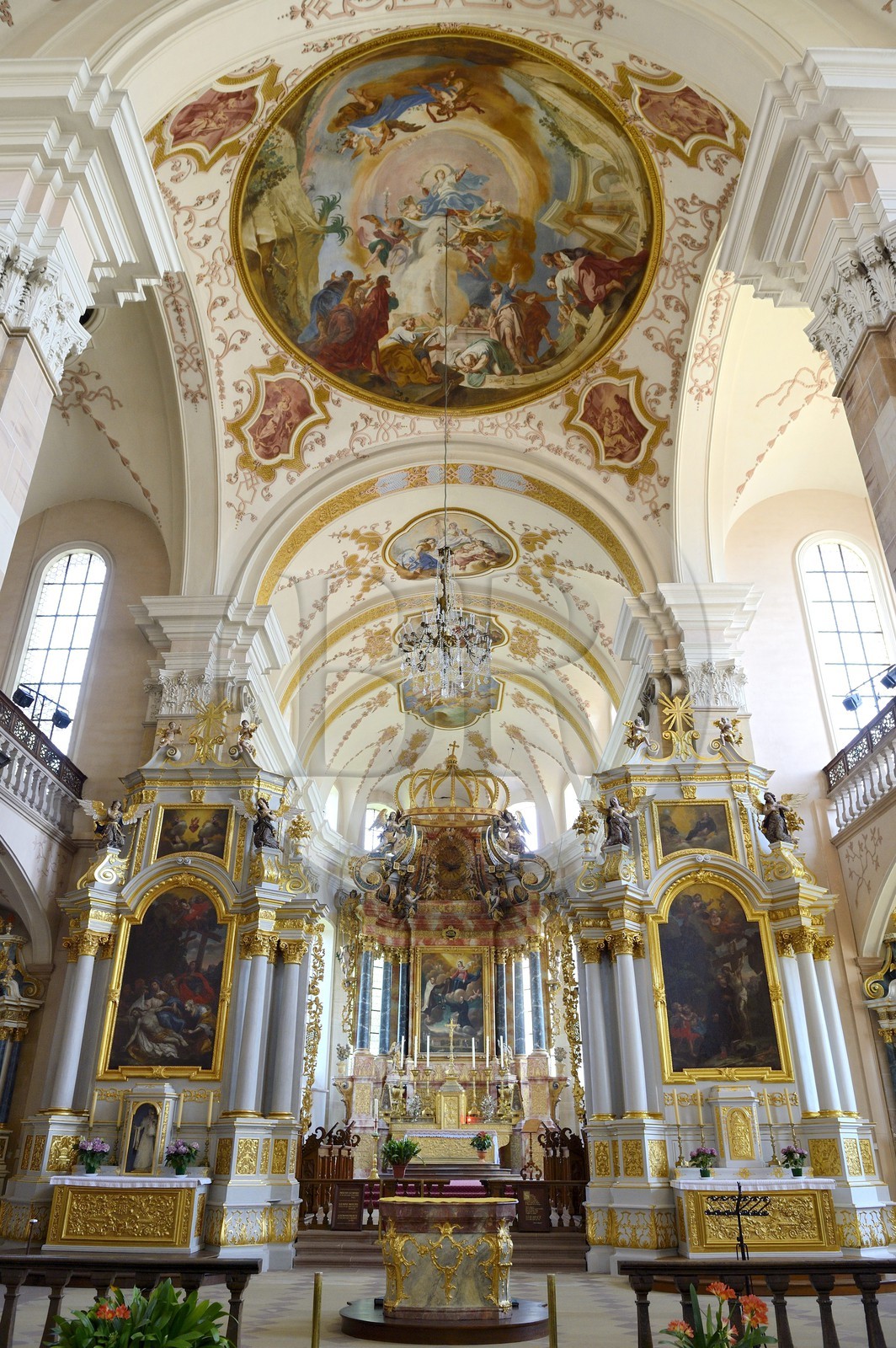 France, Bas Rhin, the Ried, Ebersmunster, abbey church of Saint-Maurice from the 18th century and german baroque style