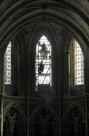 France, Calvados, Bayeux, Notre Dame cathedral, restoration of stained glass