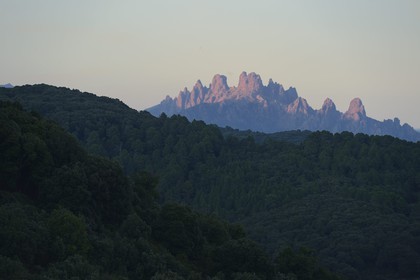 France, Corse-du-Sud (2A), Alta Rocca, les Aiguilles de Bavella au coucher de soleil