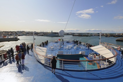 Iceland, Reykjavik, cruise ship Princess Danae moored in harbour
