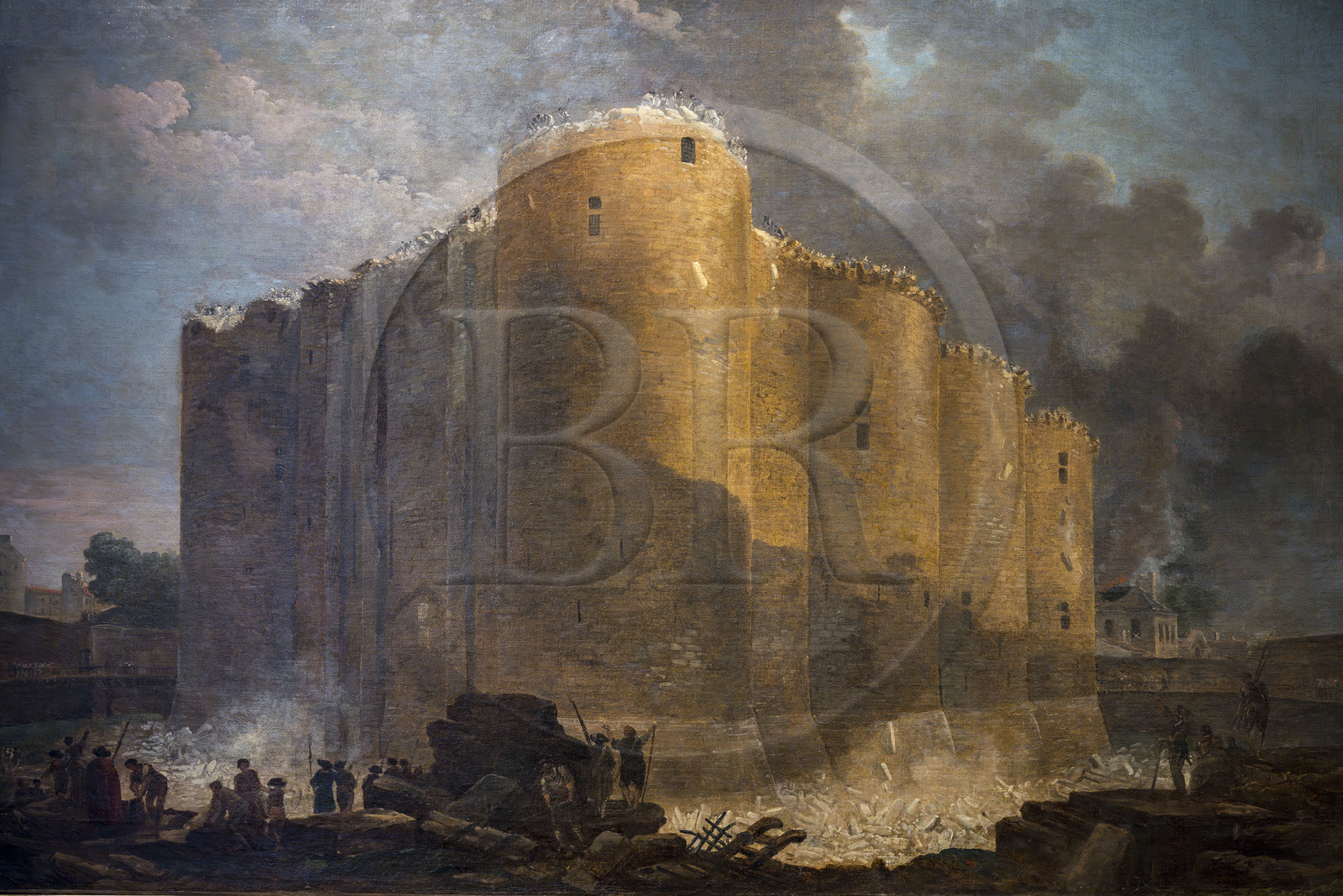 France, Paris (75), quartier du Marais, Musée Carnavalet, tableau (détail) de La Bastille dans les premiers jours de sa démolition par le peintre Hubert Robert (1789)