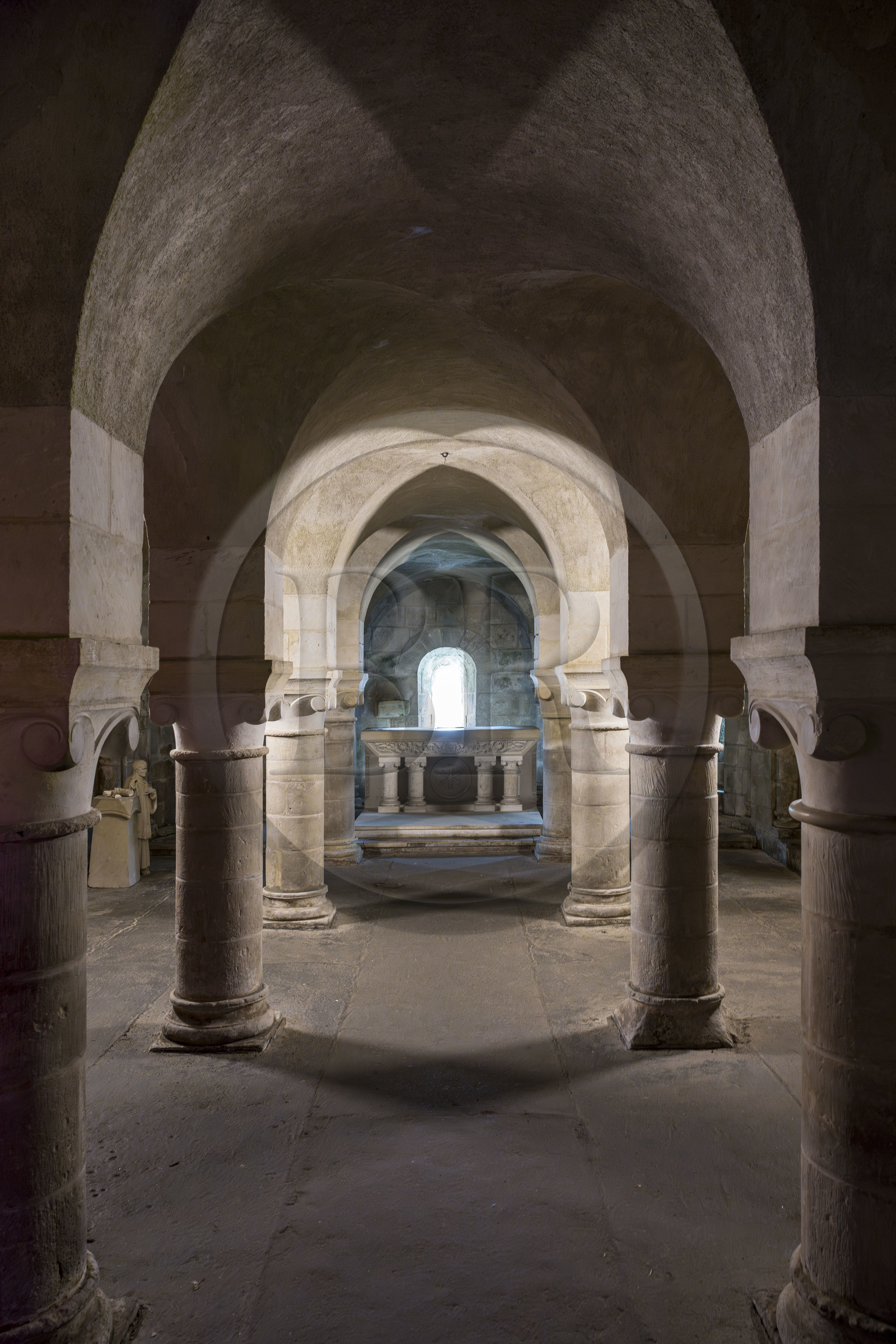 France, Vendée (85), Vouvant, labellisé Les Plus Beaux Villages de France, l'église Notre-Dame-de-l'Assomption, la  crypte