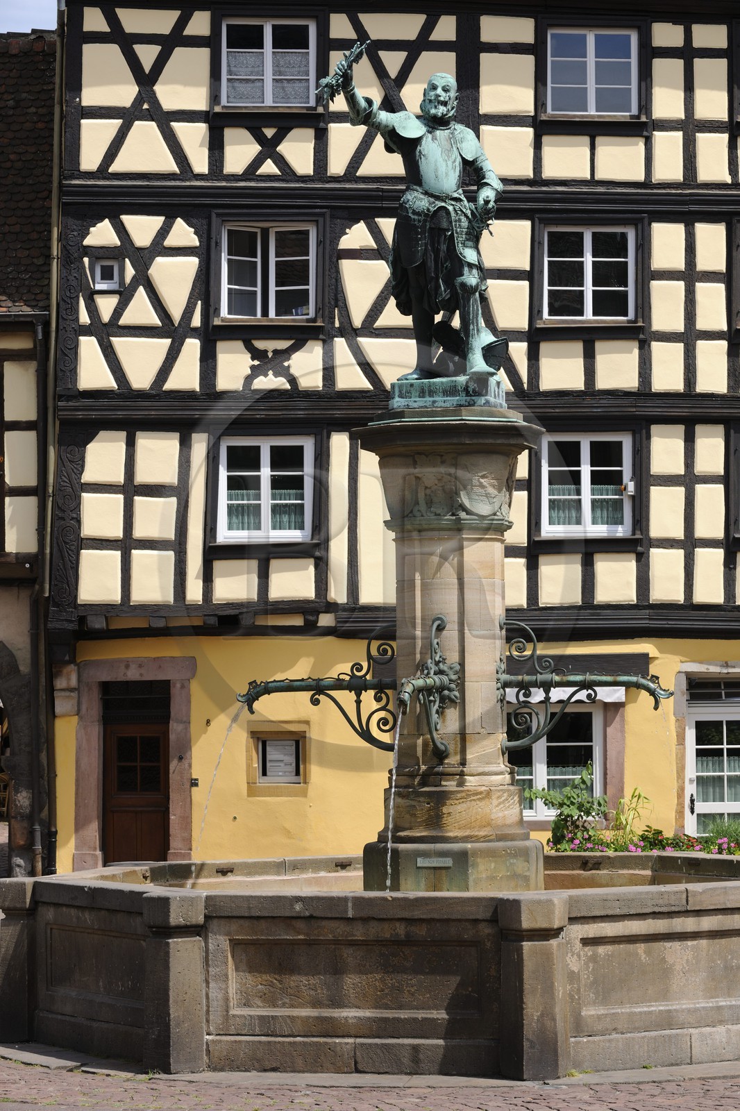 France, Haut Rhin, Colmar, Schwendi fountain work by Bartholdi on place de l'Ancienne Douane (Koifhus)