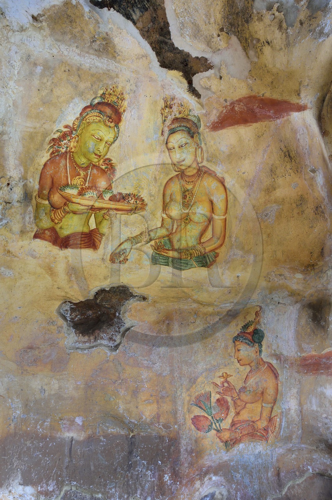 Sri Lanka, Central Province, Matale District, Sigiriya, Old city of Sigiriya listed as World Heritage by UNESCO, frescoes called The Young Ladies of Sigiriya in a Rock of the Lion cave