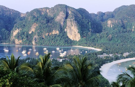 Thailand, Krabi province, Pee Pee Don islands, Ton Sai and Lo Dalam bays from the belvedere