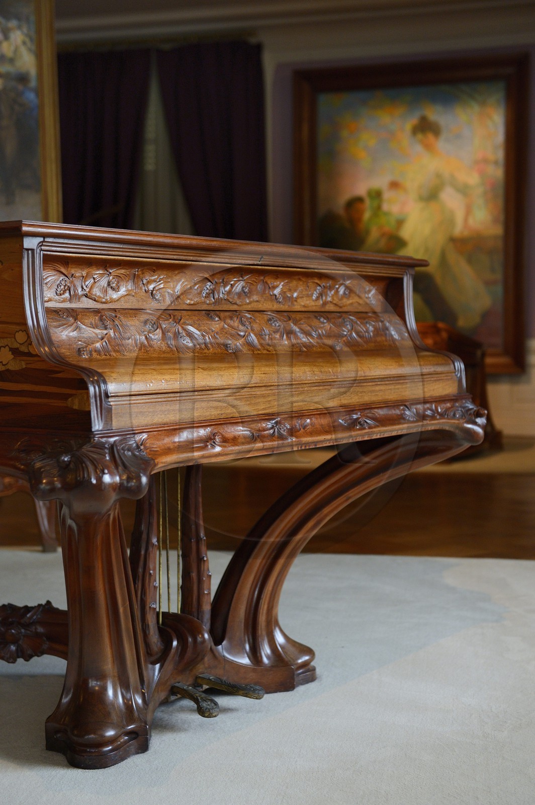 France, Meurthe-et-Moselle (54), Nancy, musée de l'Ecole de Nancy, piano de Louis Majorelle avec dessin de Victor Prouvé