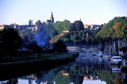France, Côtes d'Armor, Dinan and its pier along the Rance river